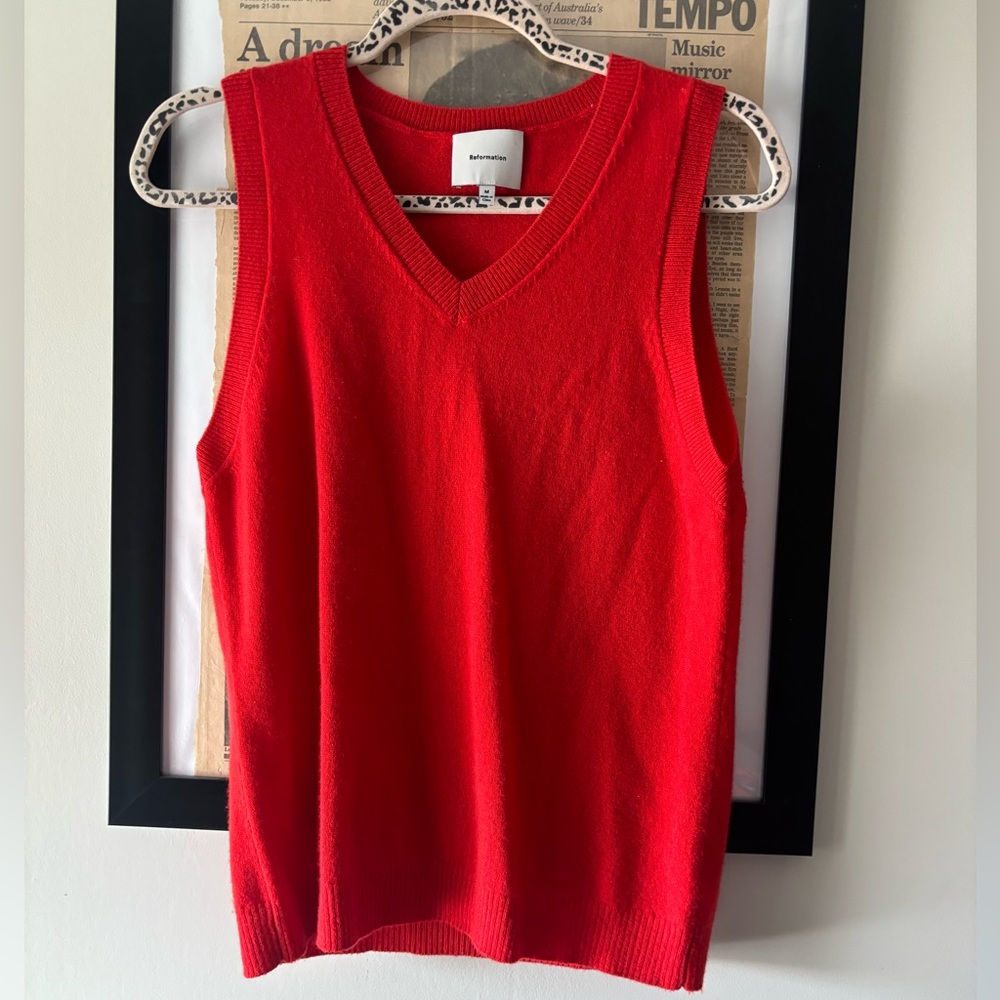Reformation Bright Red V-Neck Cashmere Vest